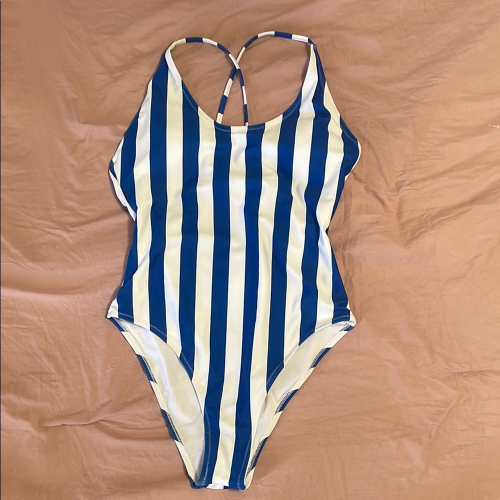 Womens Striped Blue and Yellow Swimsuit